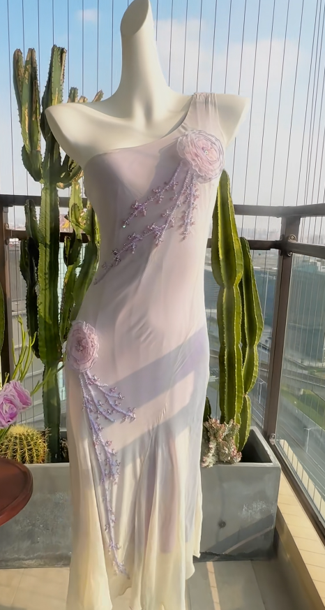 Elegant Sheath Purple Long Prom Dresses Beaded Chiffon Spaghetti Straps Evening Dresses ED06292