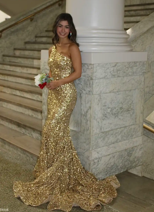 Robes d'anniversaire élégantes bleu dégradé, col en V, paillettes, mousseline, fourreau, robes de bal, robes de soirée ED04456