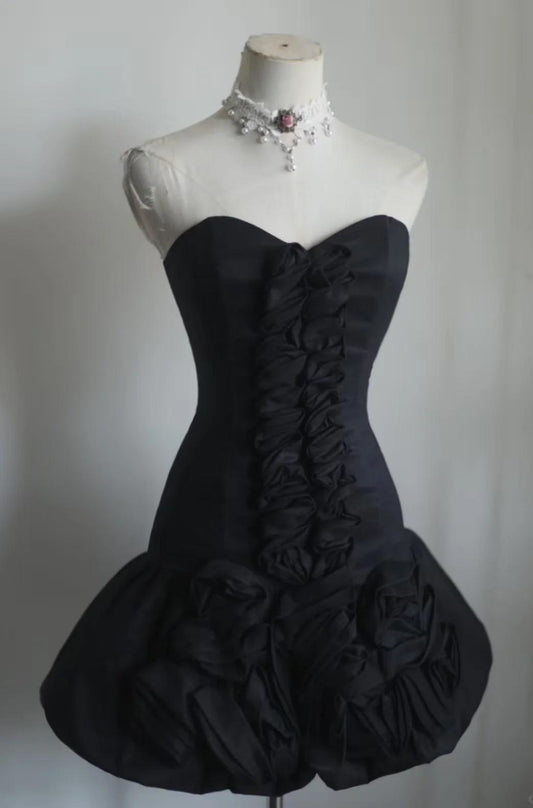 Sexy Sheath Black Short Prom Dress Satin Sweetheart Evening Dress Sleeveless Party Dress ED06310