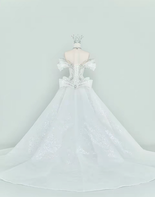 Elegant Mermaid Long Wedding Dress Beaded Tulle White Bridal Dress Off-shoulder Bridal Gown ED06328