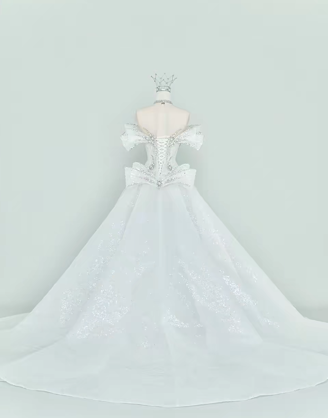 Elegant Mermaid Long Wedding Dress Beaded Tulle White Bridal Dress Off-shoulder Bridal Gown ED06328