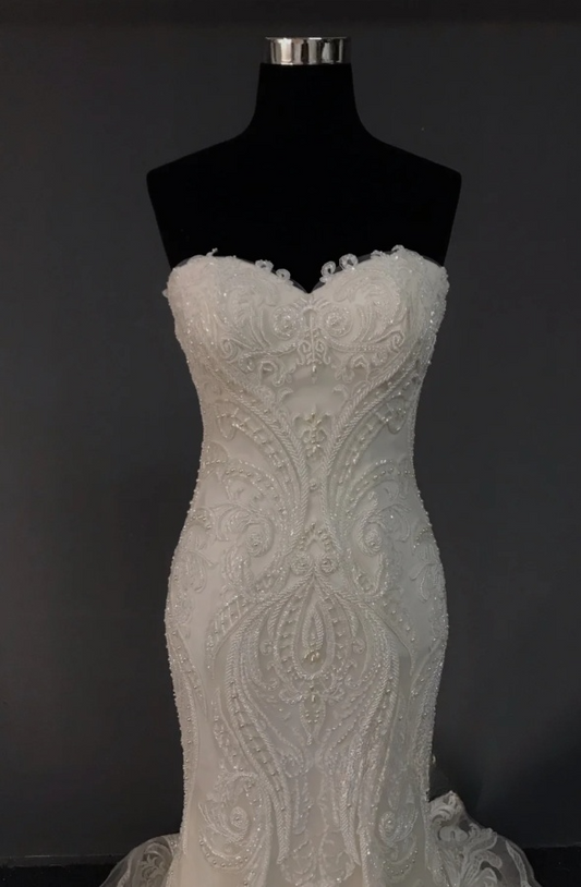 Elegant Mermaid Long Wedding Dress Beaded Tulle White Bridal Dress Sweetheart Sleeveless Bridal Gown ED06329