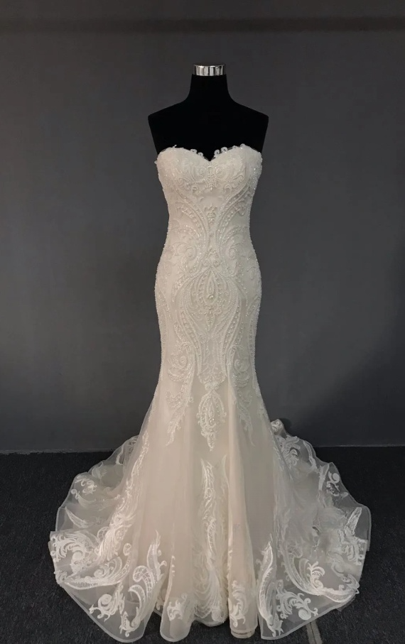 Elegant Mermaid Long Wedding Dress Beaded Tulle White Bridal Dress Sweetheart Sleeveless Bridal Gown ED06329