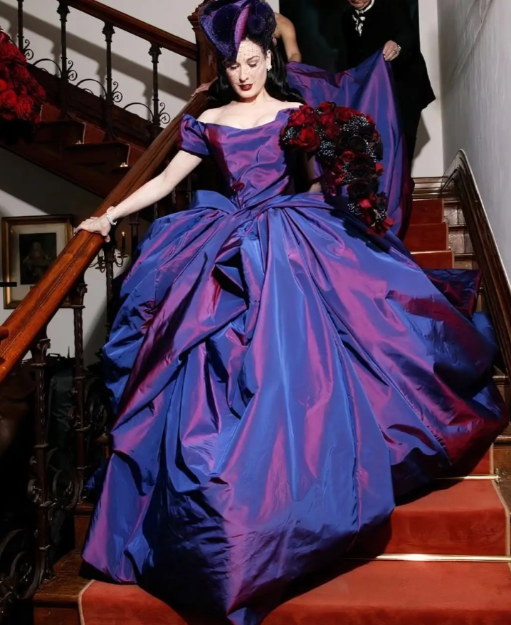 Elegant A-Line Purple Long Prom Dress Satin Off-shoulder Evening Dress Sweet 16 Dress ED06344