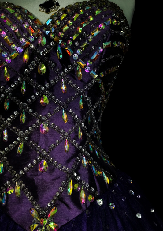 Gorgeous A-Line Purple Long Prom Dress Sequins Satin Sweetheart Evening Dress Tulle Sleeveless Birthday Dress ED06364