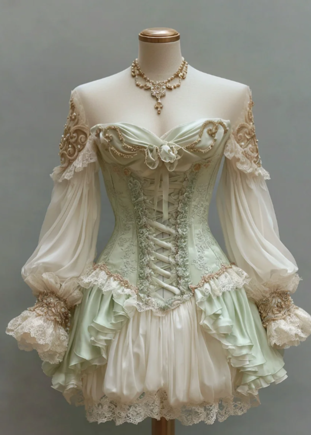 Cute A-Line Green Short Prom Dress Chiffon Lace Off-shoulder Birthday Dress Long Sleeves Party Dress ED06380