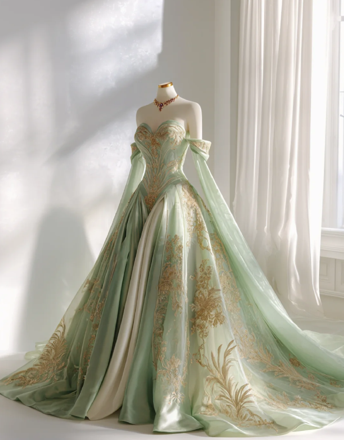 Gorgeous A-Line Green Long Prom Dress Applique Tulle Sweetheart Evening Dress Sweet 16 Dress ED06381