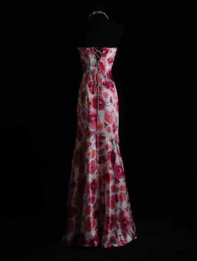 Elegant Sheath Pink Long Prom Dress Satin Beaded Sweetheart Evening Dress Sleeveless Party Dress ED06401