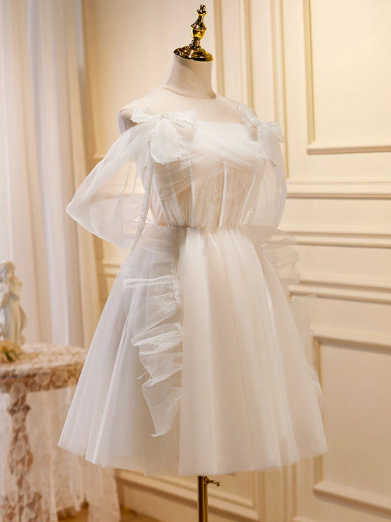 Robe de bal courte en tulle champagne clair, robe de soirée champagne ED0642