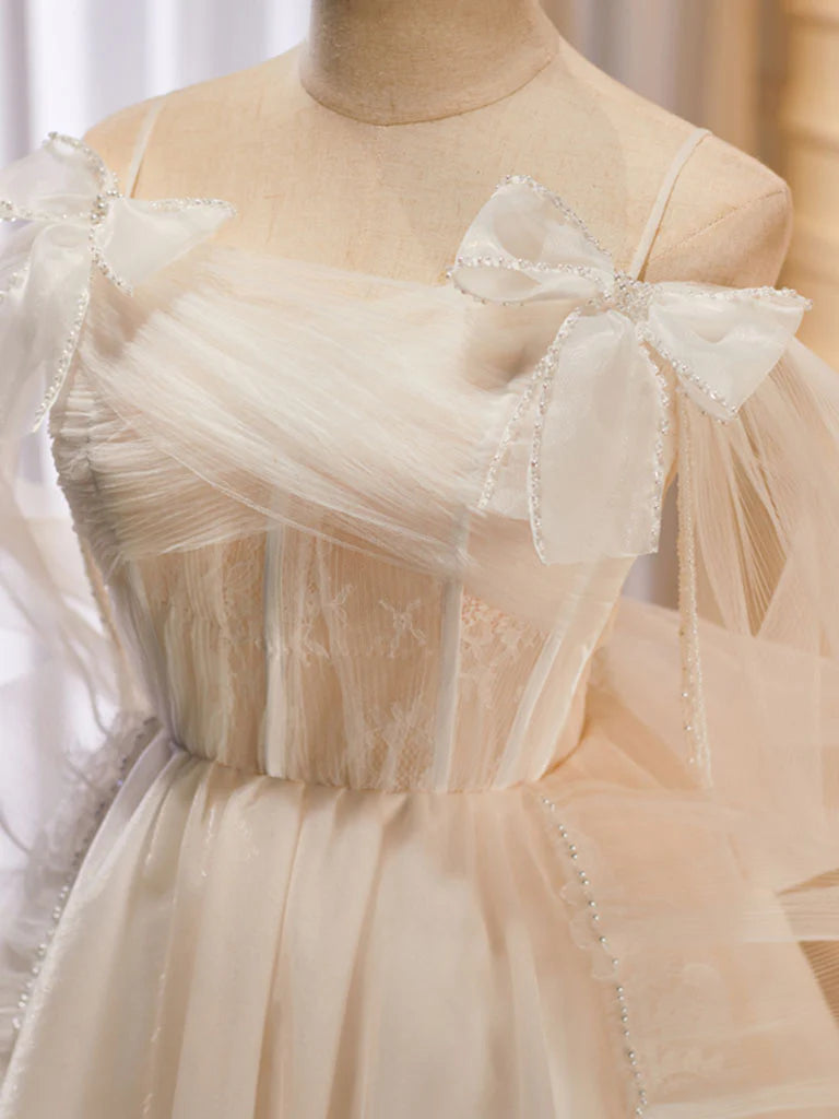 Robe de bal courte en tulle champagne clair, robe de soirée champagne ED0642