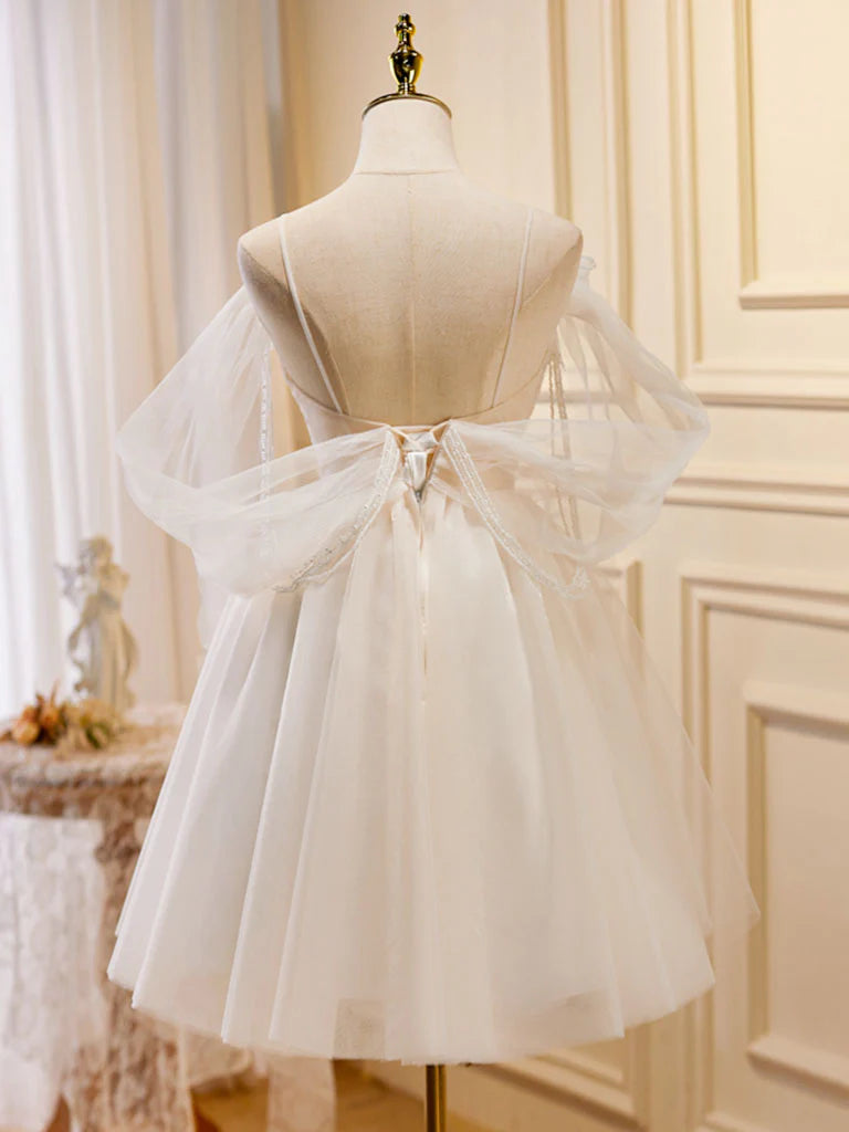 Robe de bal courte en tulle champagne clair, robe de soirée champagne ED0642