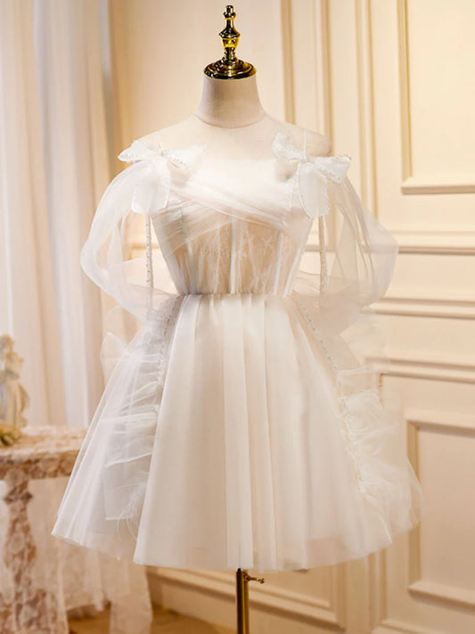 Light Champagne Tulle Short Prom Dress, Champagne Homecoming Dresses ED0642