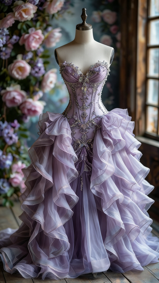 Gorgeous A-Line Purpie Long Prom Dress Beaded Tulle Sweetheart Evening Dress Sleeveless Sweet 16 Dress ED06428