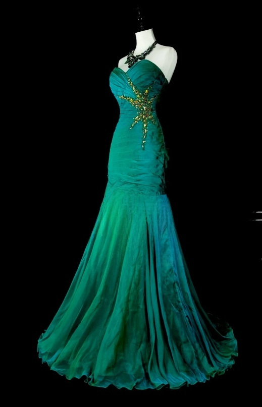 Elegant Mermaid GreenLong Prom Dress Tulle Sweetheart Evening Dress Sleeveless Formal Dress ED06438