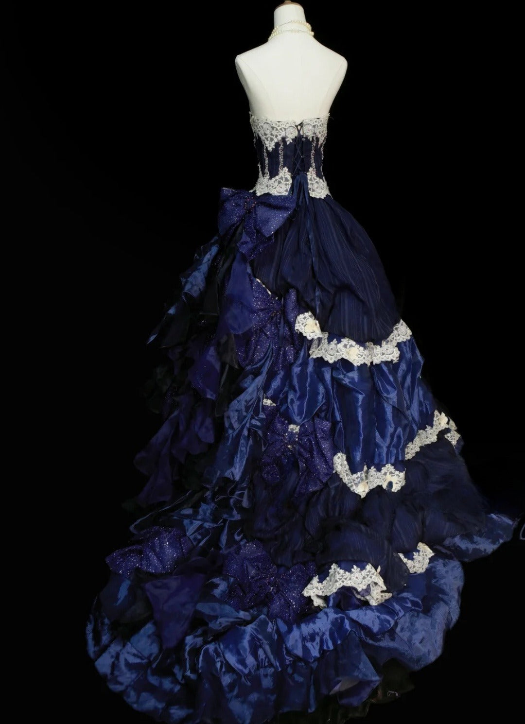 Cute Navy Blue Long Prom Dress Satin Tulle Ball Gown Quinceanera Dress Strapless Sweet 16 Dress ED06494