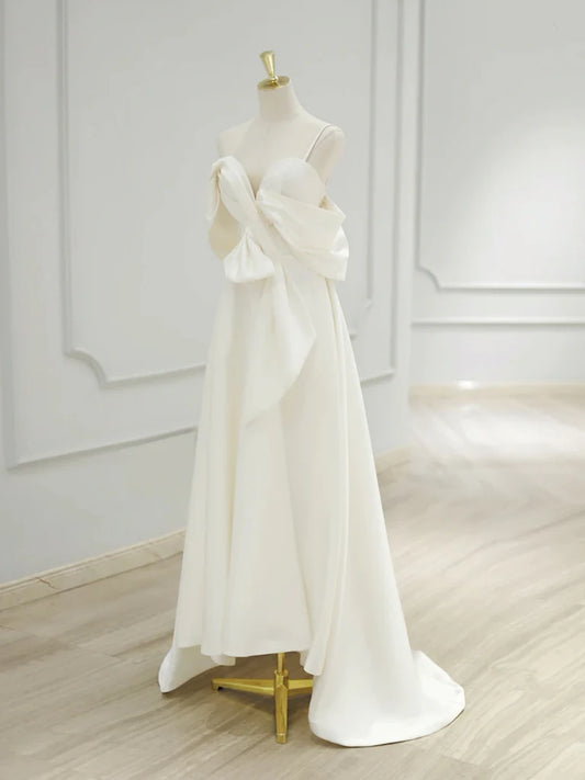 A-Line Sweetheart Neck Satin ivory Long Prom Dress, ivory Long Formal Dress  ED065