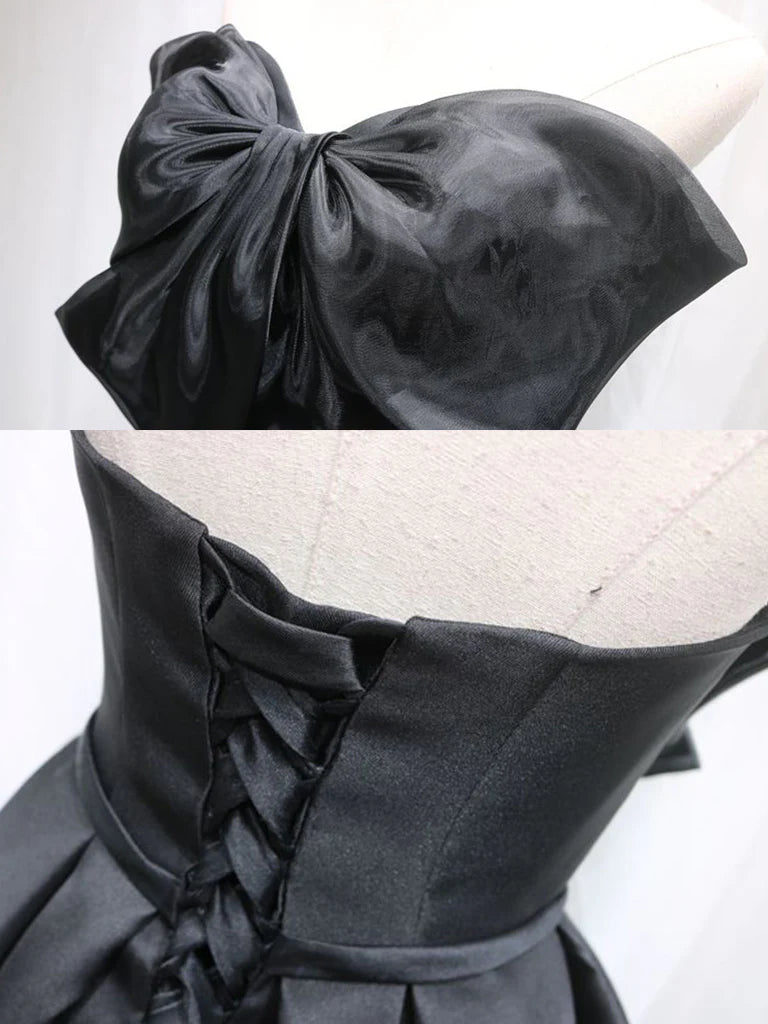 Schwarzes kurzes Ballkleid aus Tüll-Satin, schwarzes Homecoming-Kleid ED0651