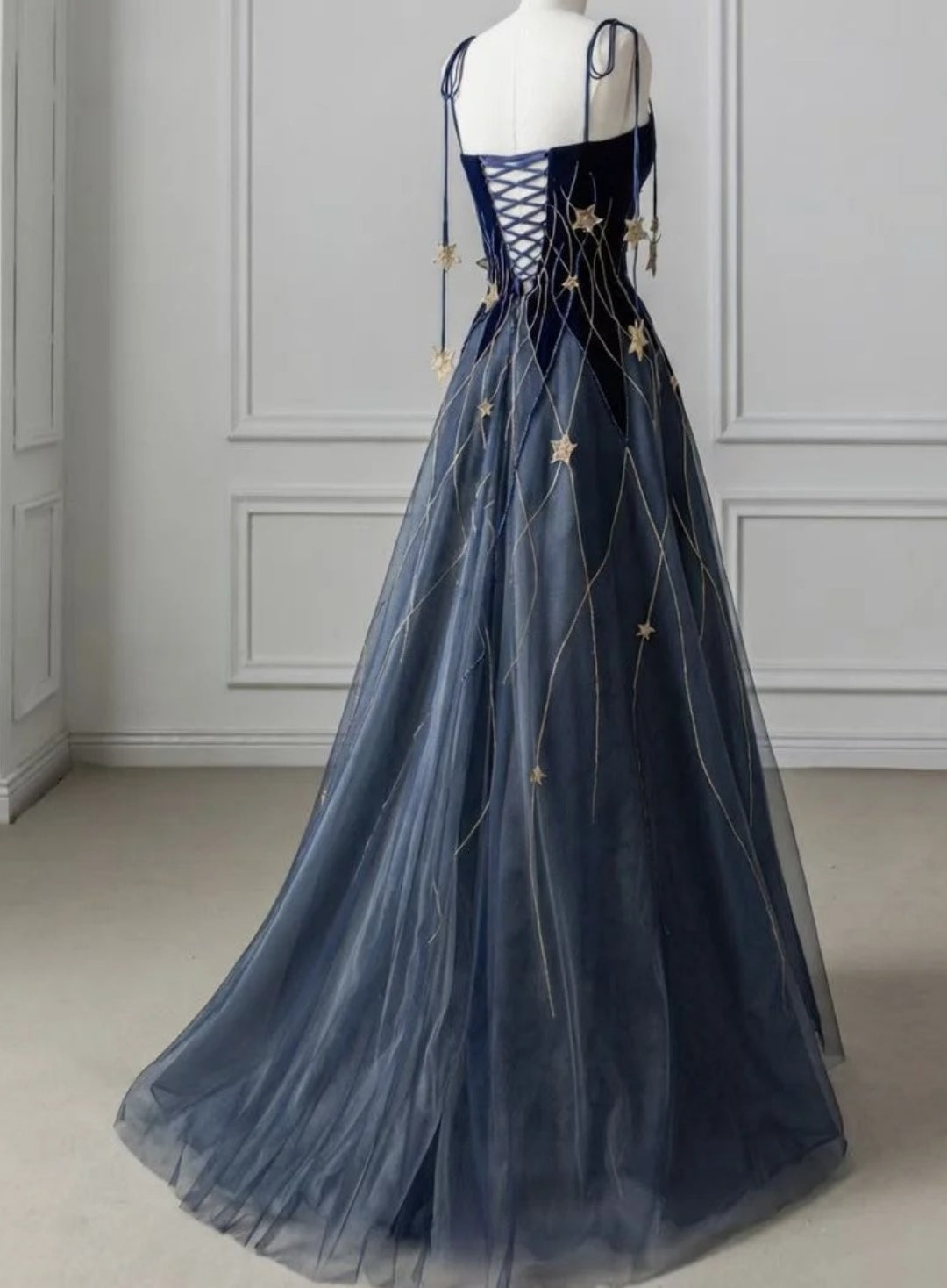 Robes d'anniversaire élégantes bleu dégradé, col en V, paillettes, mousseline, fourreau, robes de bal, robes de soirée ED04456