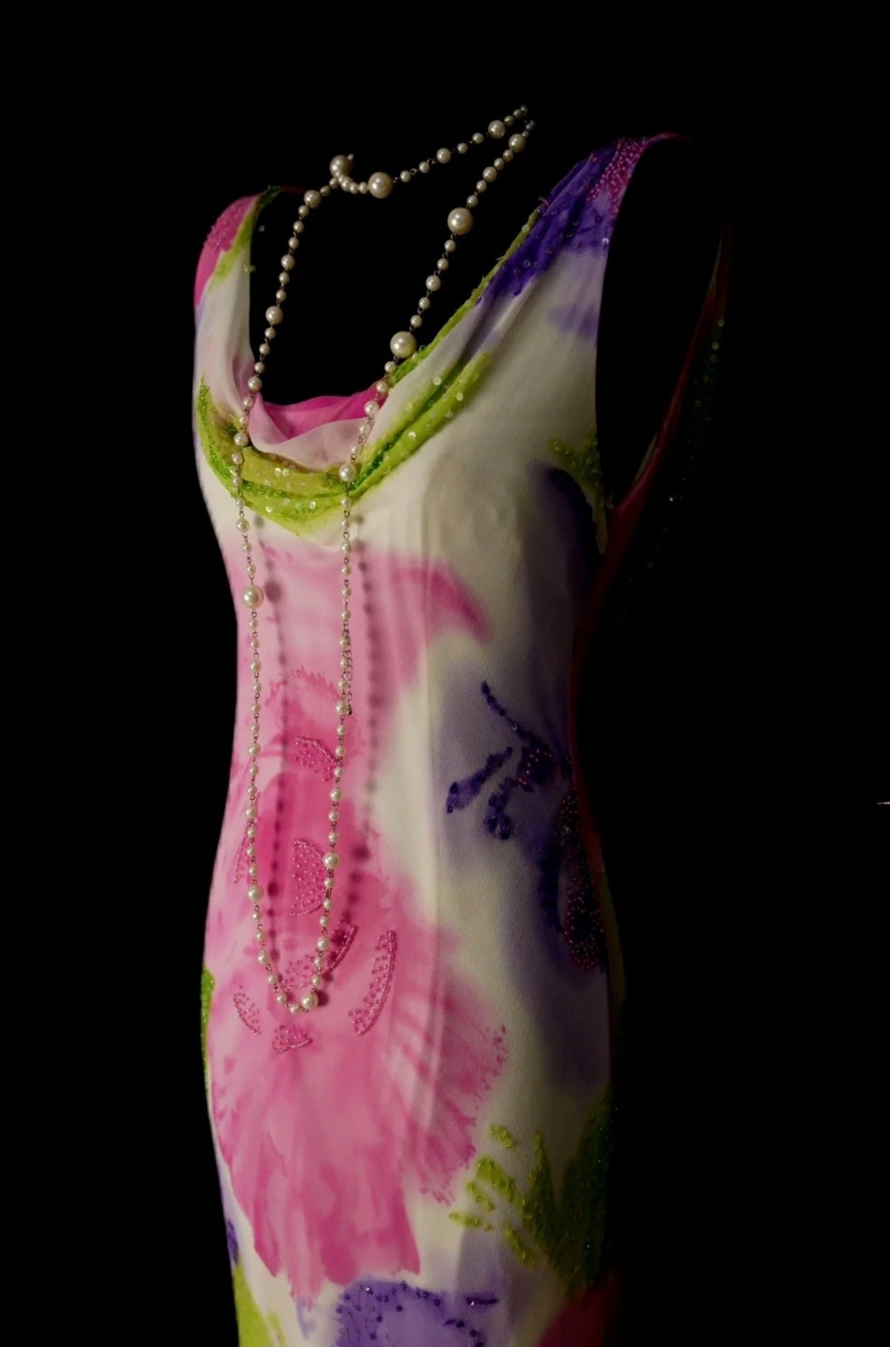 Elegant Floral Long Prom Dresses Scoop Sheath Evening Dress Chiffon Sleeveless Formal Dress ED06527