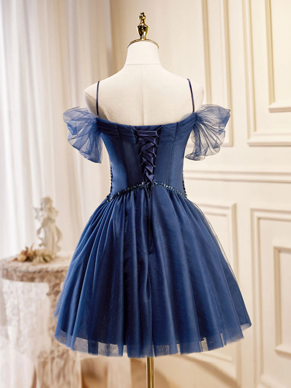 Dunkelblaue A-Linie Kurze Ballkleider, Dunkelblaues Homecoming-Kleid ED0653