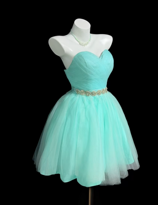 Vintage Blue Short Prom Dresses Sweetheart A-Line Birthday Outfit Tulle Party Dress Sleeveless Homecoming Dress ED06540