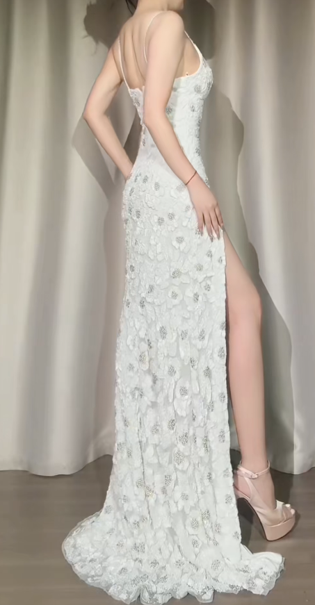 Robes d'anniversaire élégantes bleu dégradé, col en V, paillettes, mousseline, fourreau, robes de bal, robes de soirée ED04456