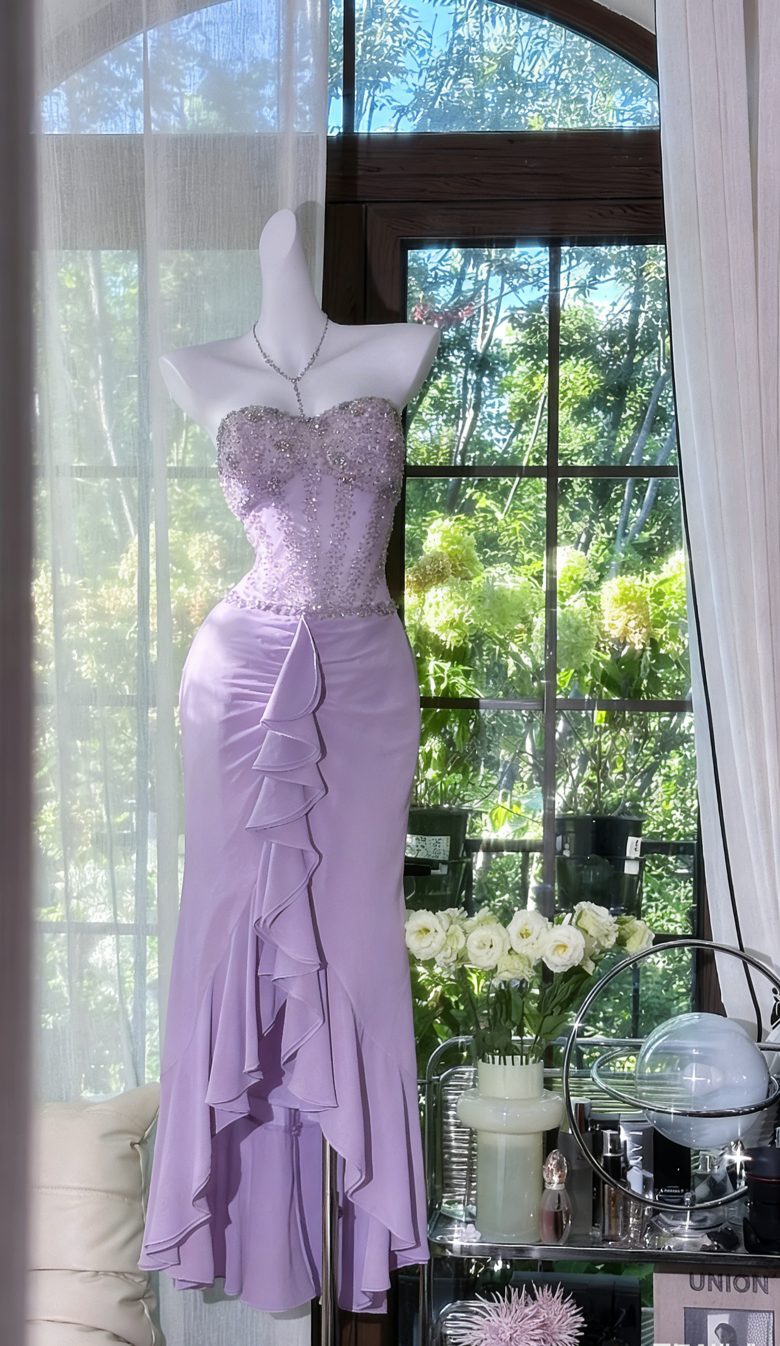 Elegant Purple Prom Dress Sweetheart Sheath Birthday Dress Chiffon Bea –  EvaFashionDress