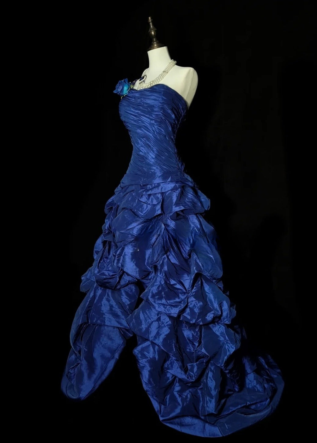 Chic Blue Long Prom Dress Satin One-shoulder A-Line Evening Dress Sleeveless Birthday Dress ED06591