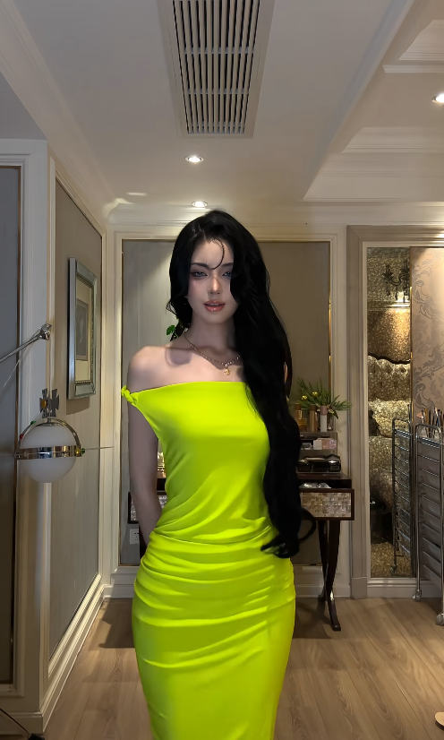 Sexy Lemon Green Sheath Long Prom Dress Off-shoulder Sheath Evening Dress Satin Birthday Dress ED06605