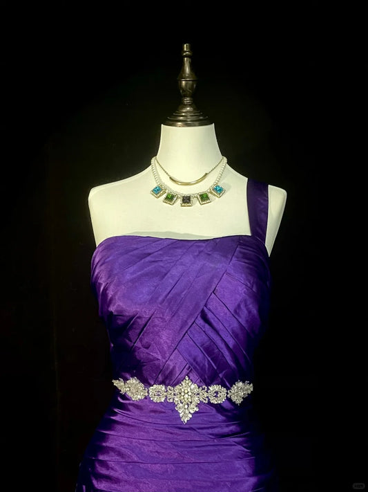 Gorgeous Purple Long Prom Dress Satin One-shoulder Sheath Evening Dress Sleeveless Birthday Dress ED06613