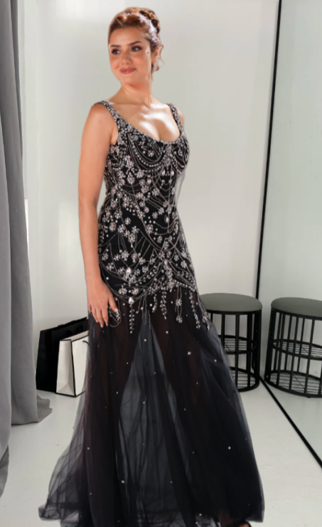 Gorgeous White Long Prom Dress Tulle Beaded Straps Sheath Evening Dress Sleeveless Birthday Dress ED06614