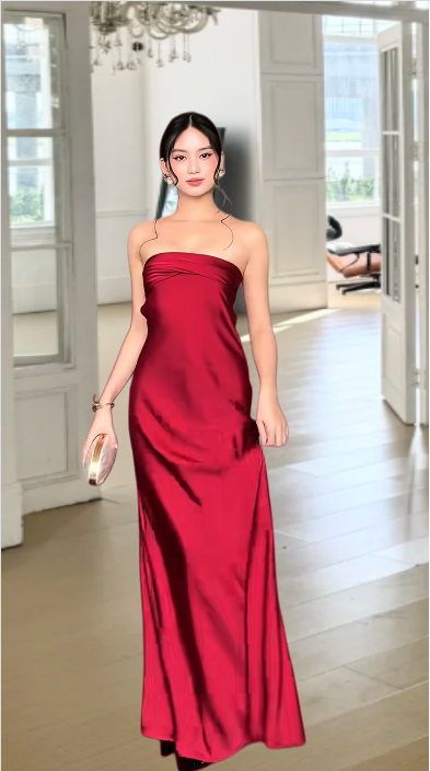 Elegant Burgundy Wedding Guest Outfit Strapless Sheath Evening Dress Satin Sleeveless Party Dress ED06627
