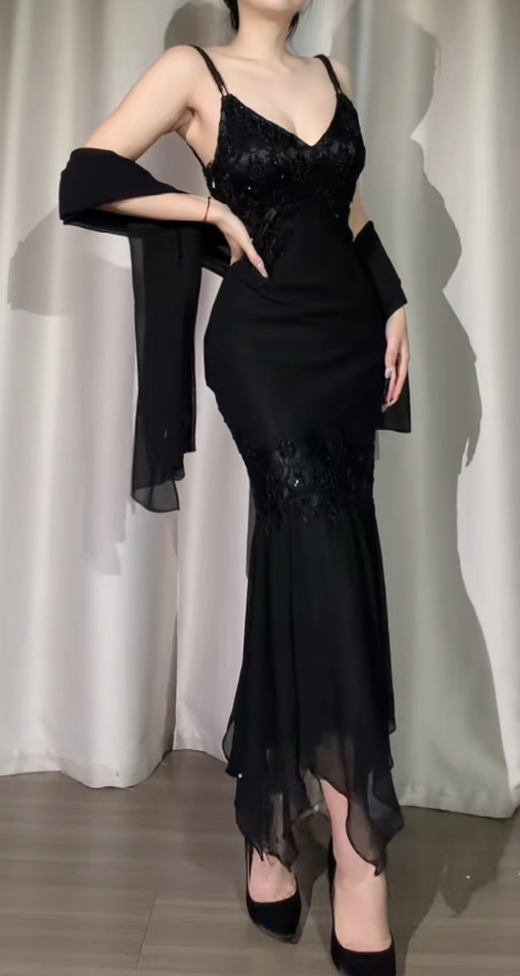 Robes d'anniversaire élégantes bleu dégradé, col en V, paillettes, mousseline, fourreau, robes de bal, robes de soirée ED04456