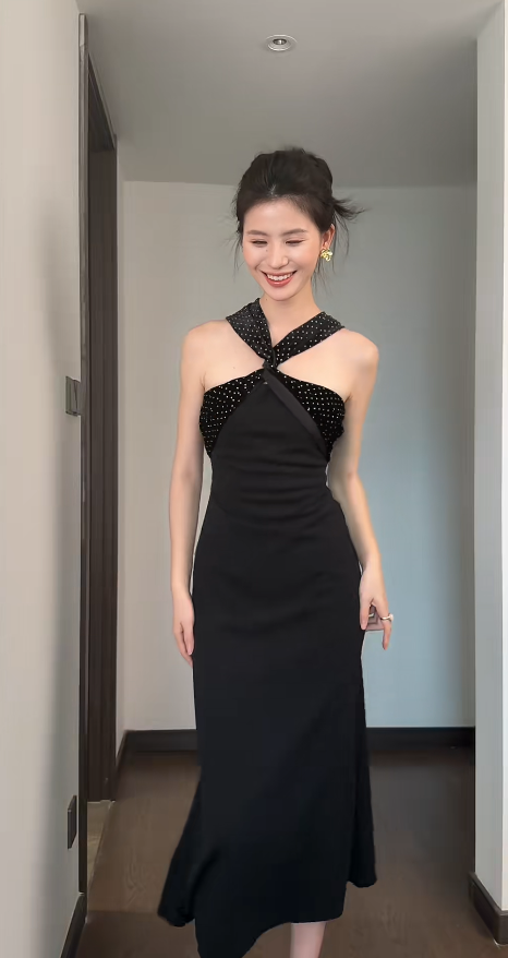 Robes d'anniversaire élégantes bleu dégradé, col en V, paillettes, mousseline, fourreau, robes de bal, robes de soirée ED04456