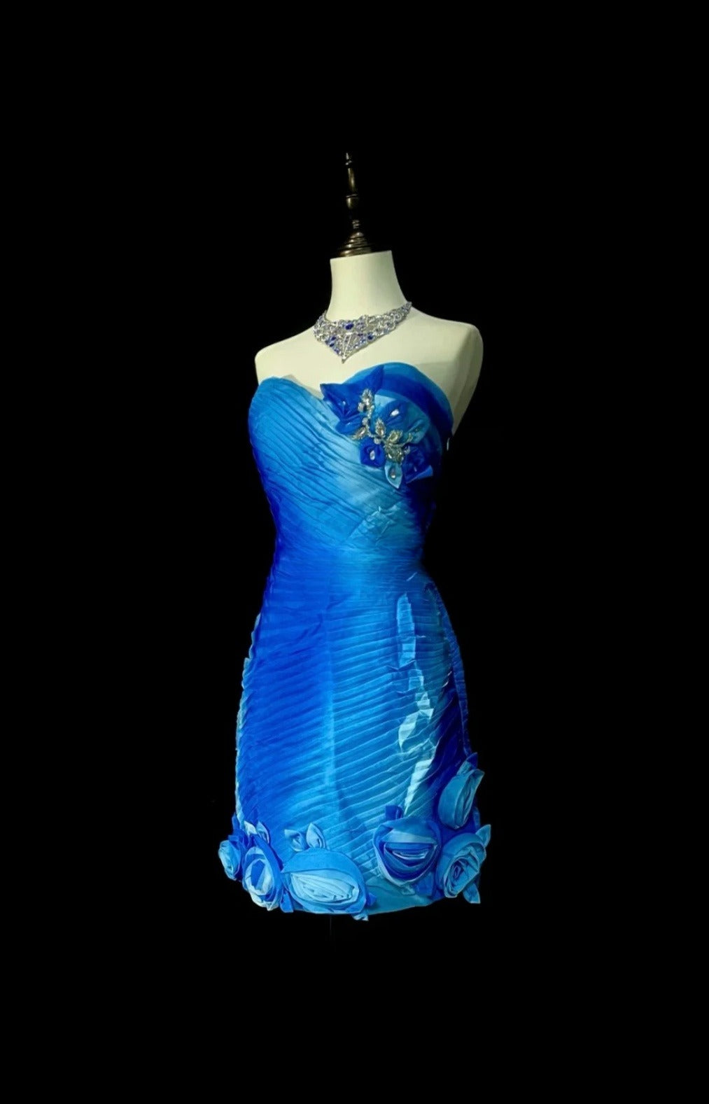 Chic Blue Short Prom Dress Sweetheart Sheath Evening Dress Tulle Sleeveless Birthday Dress ED06671