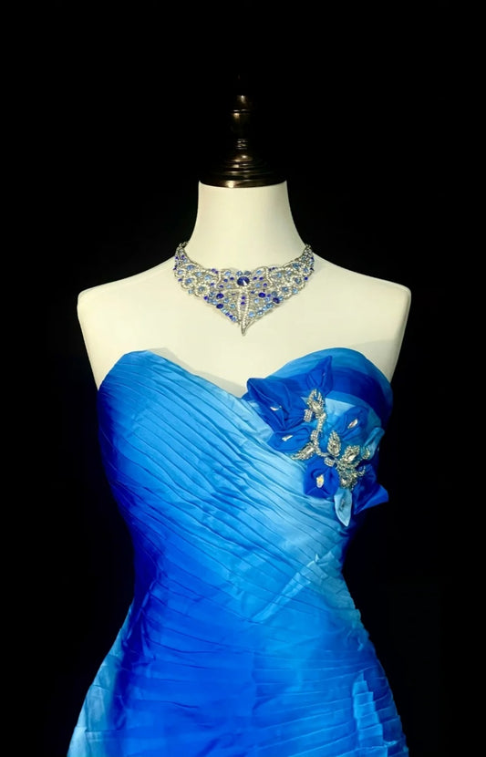 Chic Blue Short Prom Dress Sweetheart Sheath Evening Dress Tulle Sleeveless Birthday Dress ED06671