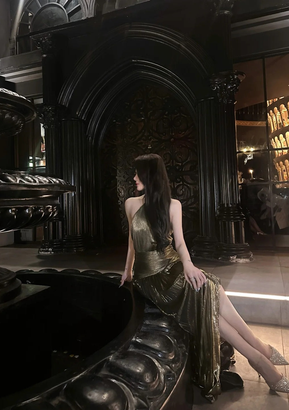 Chic Halter Brown Long Prom Dress Satin Sheath Evening Dress Sleeveless Birthday Dress ED06698