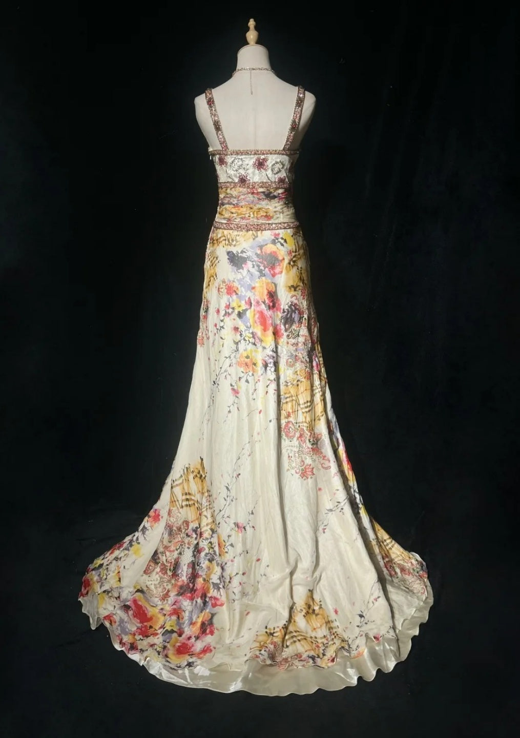 Chic V-neck Floral Long Prom Dress Satin Sheath Evening Dress Sleeveless Birthday Dress ED06699