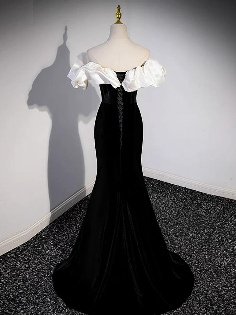 Black Off Shoulder Mermaid Long Prom Dress, Black Long Formal Dress ED0670