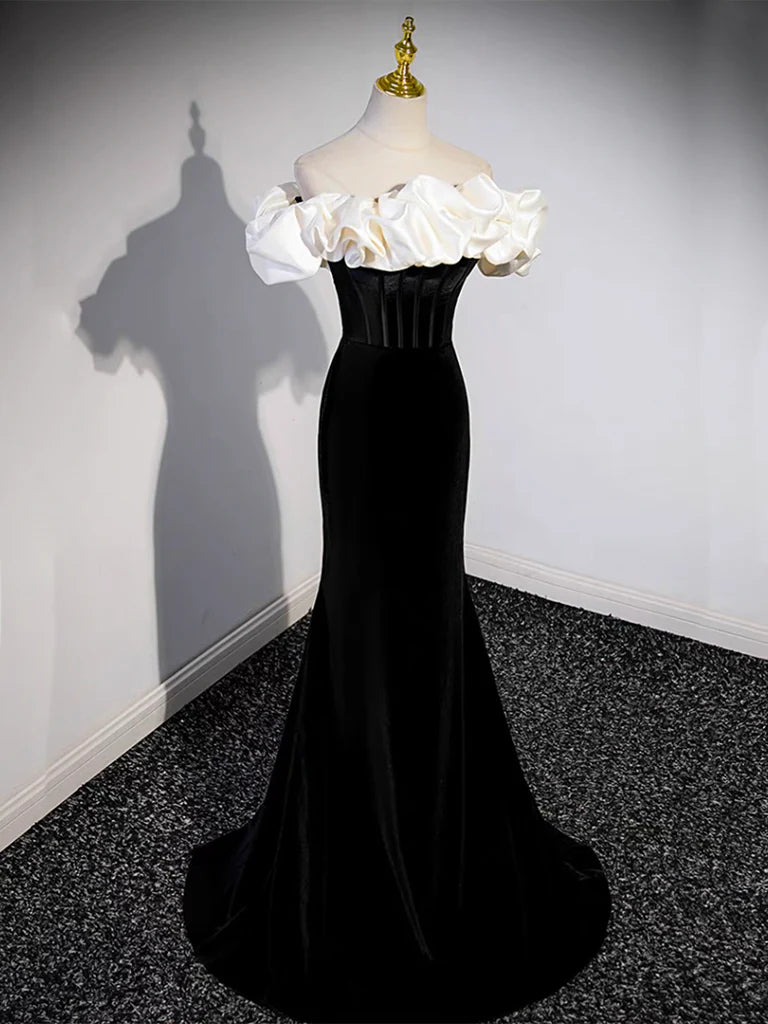 Black Off Shoulder Mermaid Long Prom Dress, Black Long Formal Dress ED0670