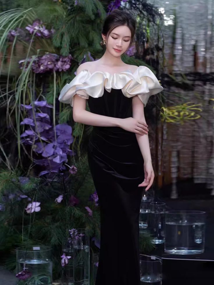 Black Off Shoulder Mermaid Long Prom Dress, Black Long Formal Dress ED0670