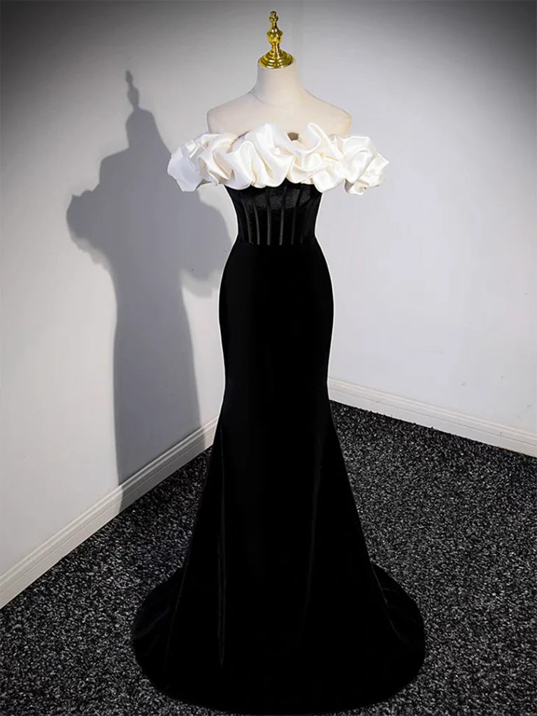 Black Off Shoulder Mermaid Long Prom Dress, Black Long Formal Dress ED0670
