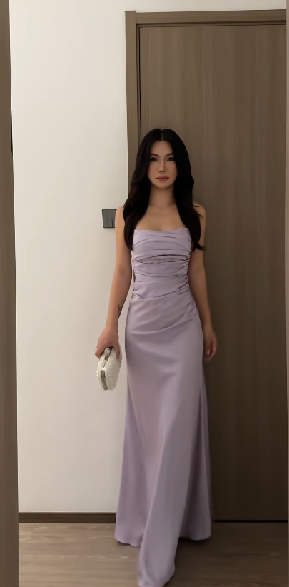 Fashion Strapless Purple Bridesmaid Dresses Sheath Long Evening Dress Satin Sleeveless Birthday Dress ED06712