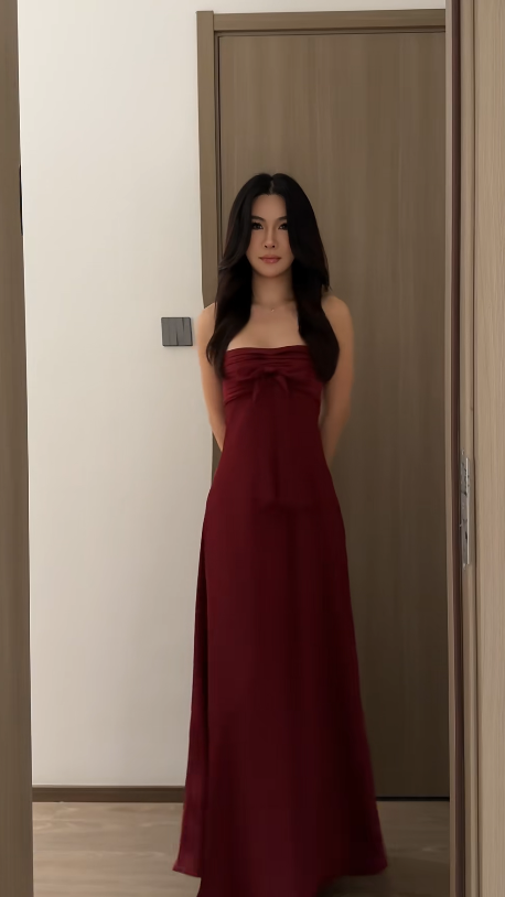 Fashion Strapless Red Bridesmaid Dresses Sheath Long Evening Dress Satin Sleeveless Birthday Dress ED06713