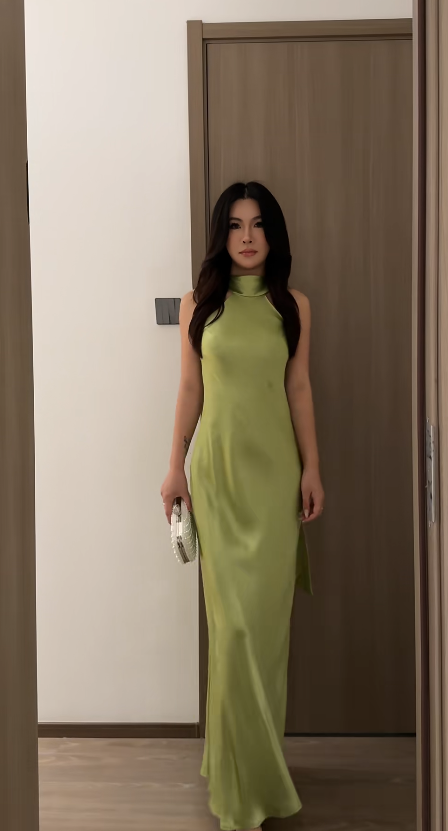 Fashion Green Bridesmaid Dresses Sheath Long Evening Dress Satin Sleeveless Birthday Dress ED06714