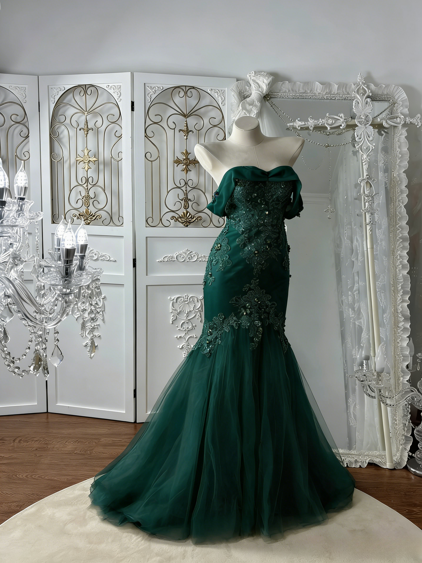 Classy Champagne Prom Dresses Off-shoulder Sheath Long Evening Dress Tulle Appliques Sleeveless Sweet 16 Dress ED06736