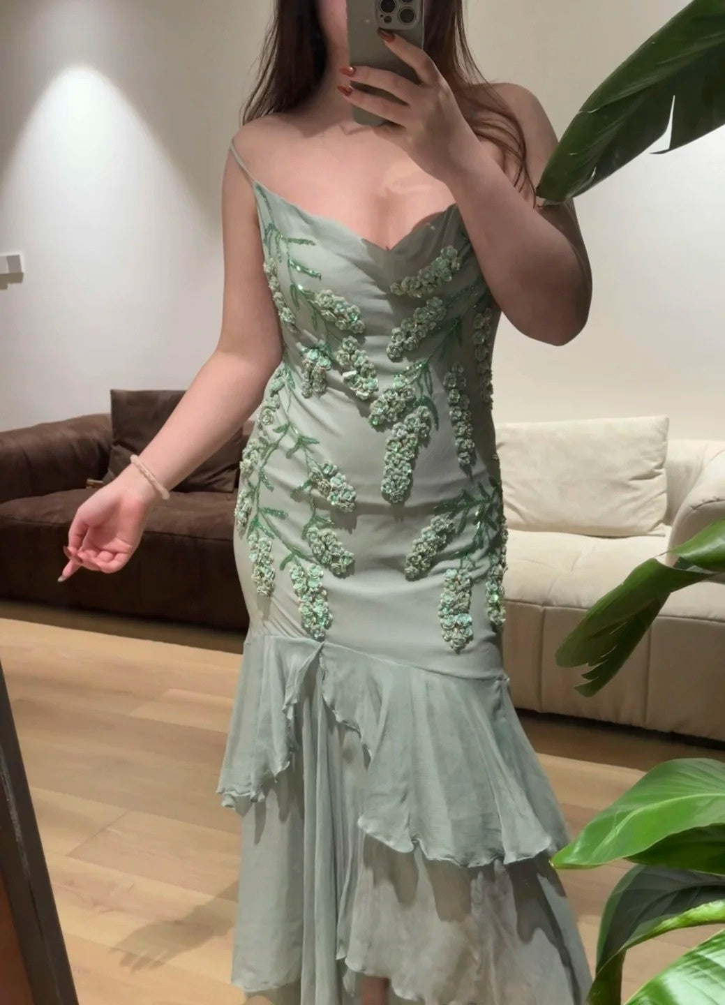 Robes d'anniversaire élégantes bleu dégradé, col en V, paillettes, mousseline, fourreau, robes de bal, robes de soirée ED04456