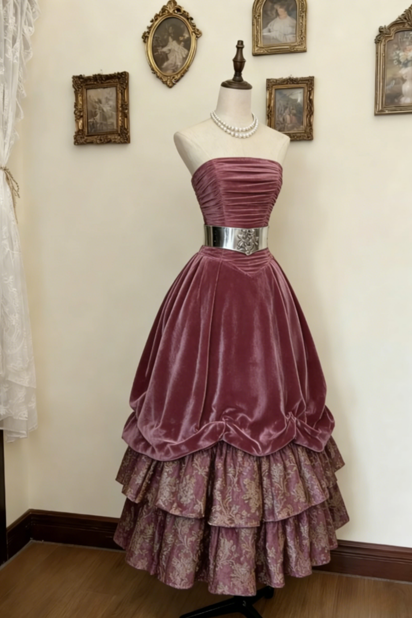 Fairy Plum Prom Dress Strapless A-Line Evening Dress Velvet Sleeveless Birthday Dress ED06766
