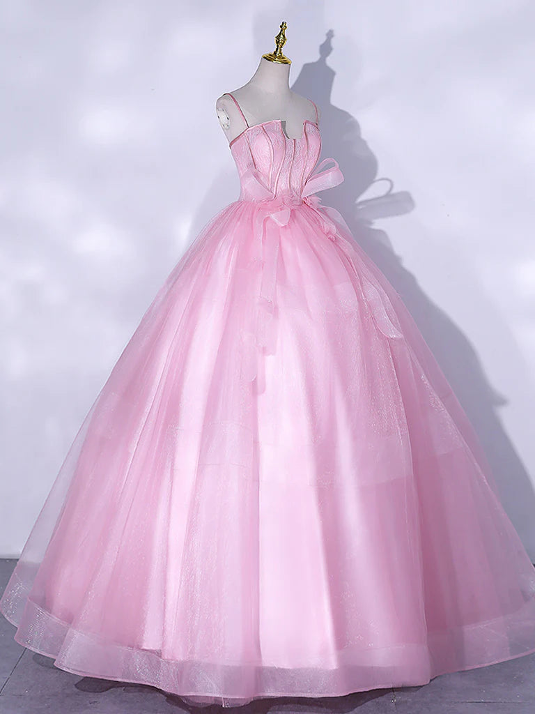 Rosa A-Linie Tüll Spitze Lange Ballkleider, Rosa Sweet 16 Kleid ED0677