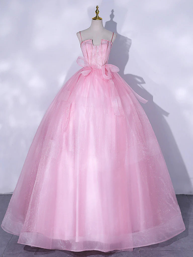 Rosa A-Linie Tüll Spitze Lange Ballkleider, Rosa Sweet 16 Kleid ED0677